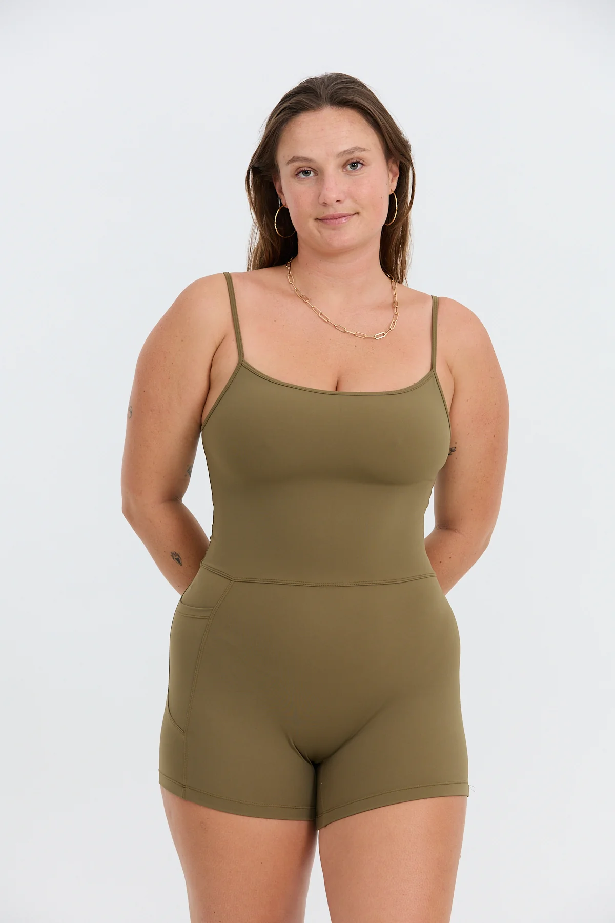 3" Active Romper - Khaki - Image 6