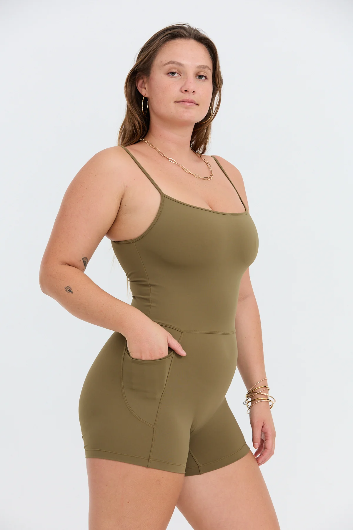 3" Active Romper - Khaki - Image 8