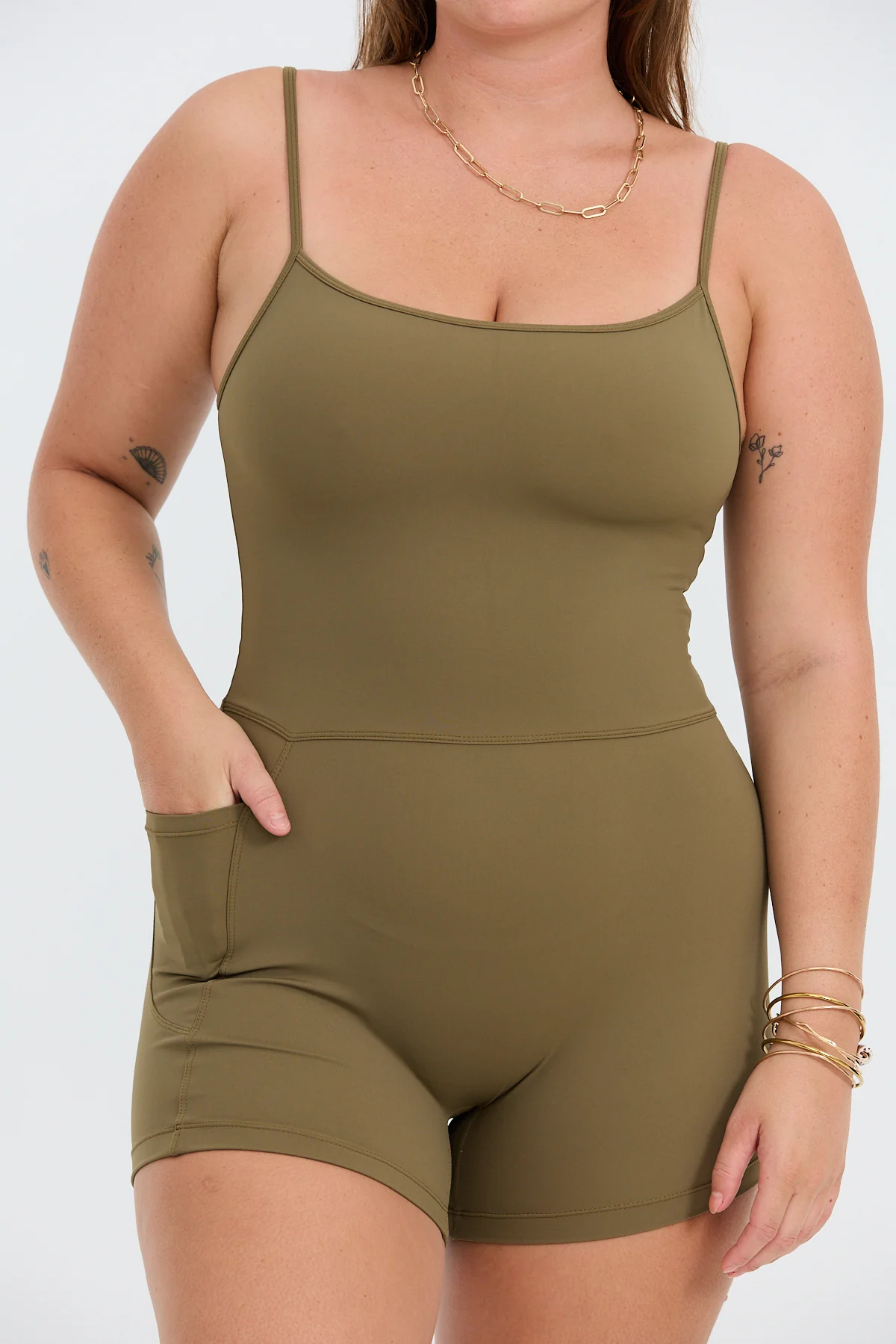 3" Active Romper - Khaki - Image 9