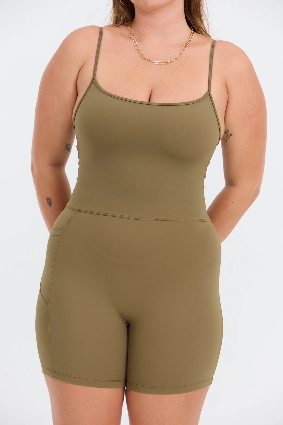 5" Active Romper - Khaki - Image 4