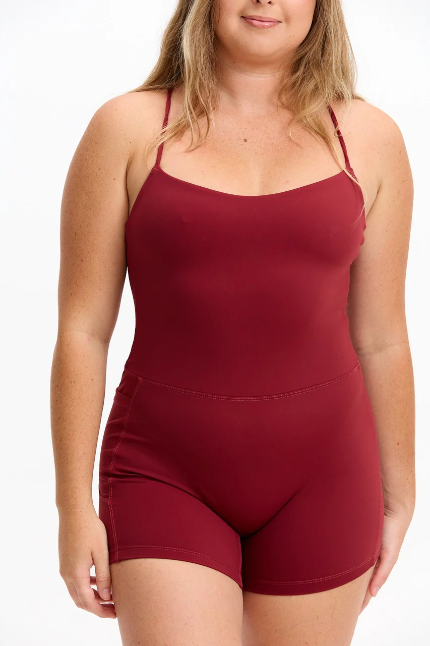 Cross-Back Active Romper - Cherry - Image 10