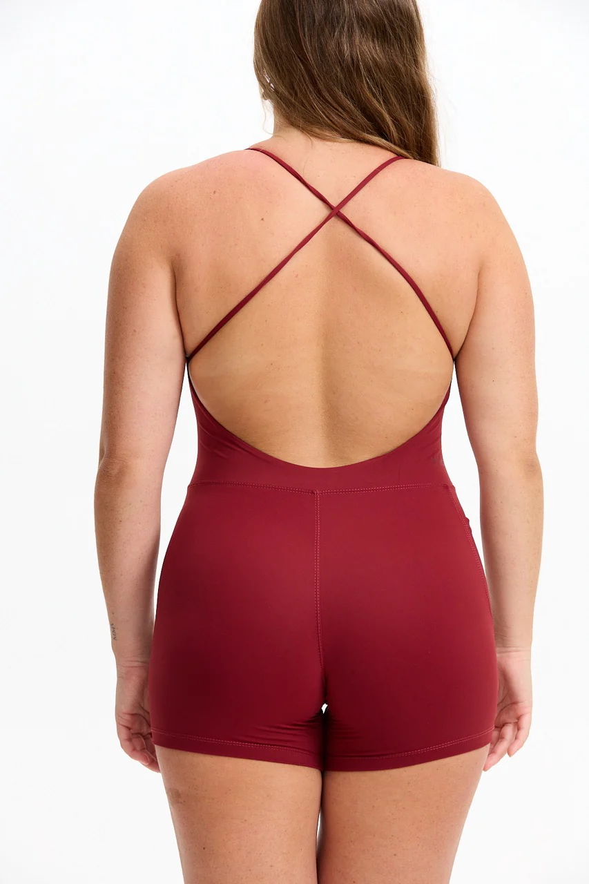 Cross-Back Active Romper - Cherry - Image 11