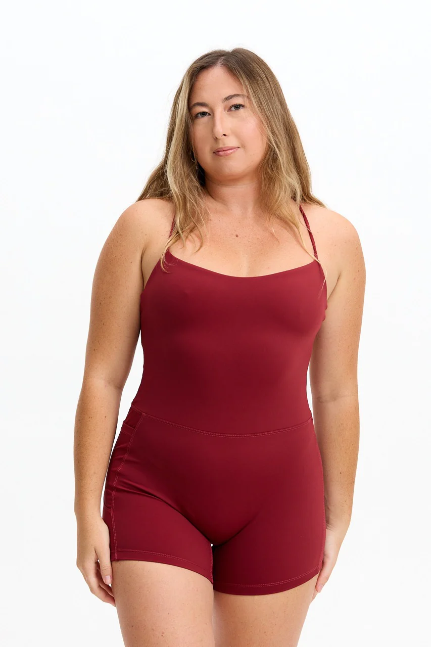 Cross-Back Active Romper - Cherry - Image 7