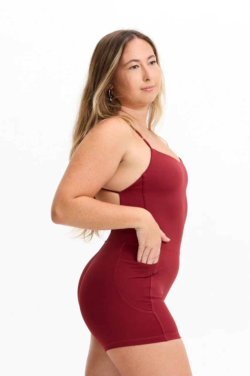 Cross-Back Active Romper - Cherry - Image 9