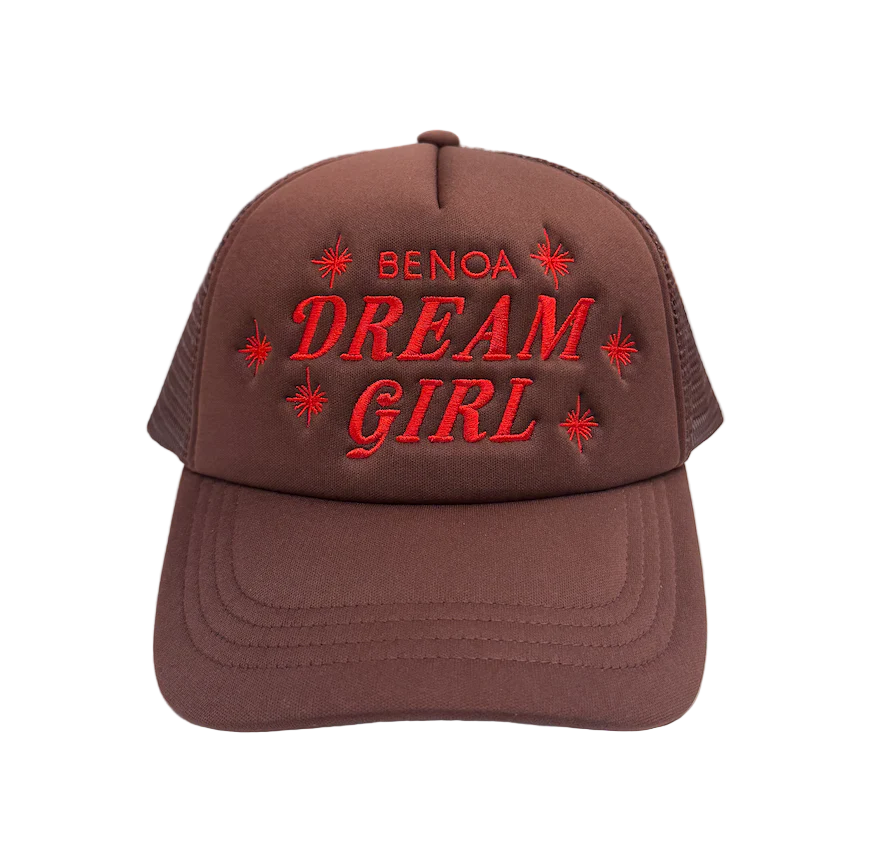 "Dream Girl" Embroidered Trucker Hat - Brown w/ Red - Image 6