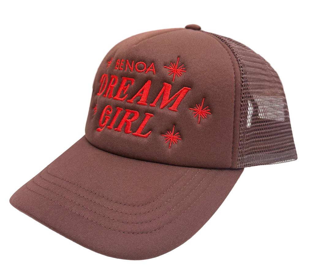 "Dream Girl" Embroidered Trucker Hat - Brown w/ Red - Image 7