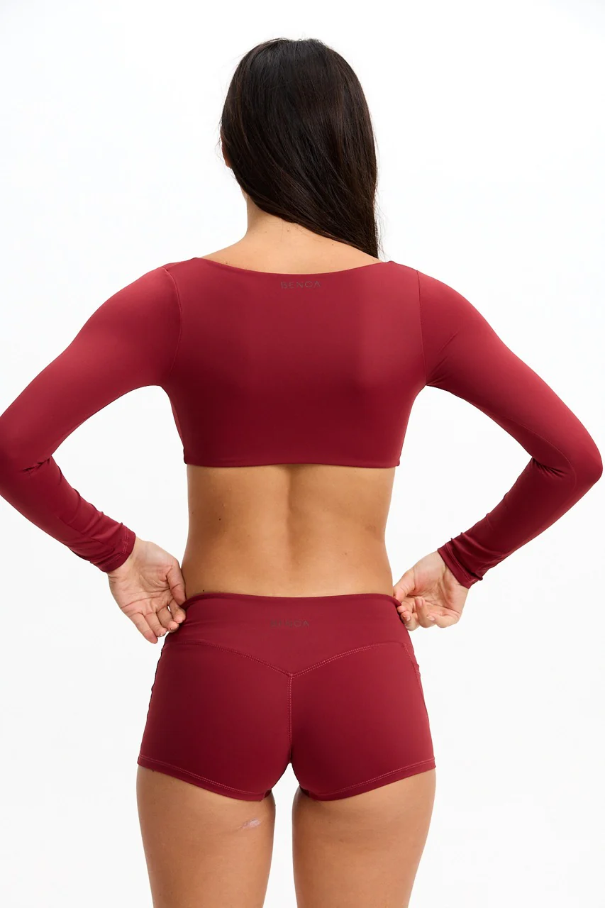 Long Sleeve Active Crop Top - Cherry - Image 10