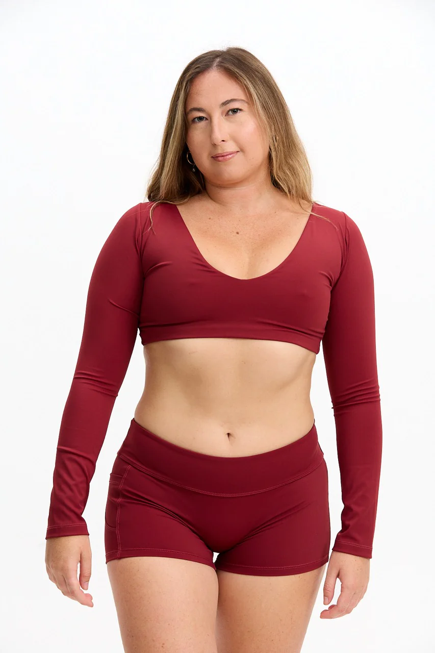Long Sleeve Active Crop Top - Cherry - Image 4