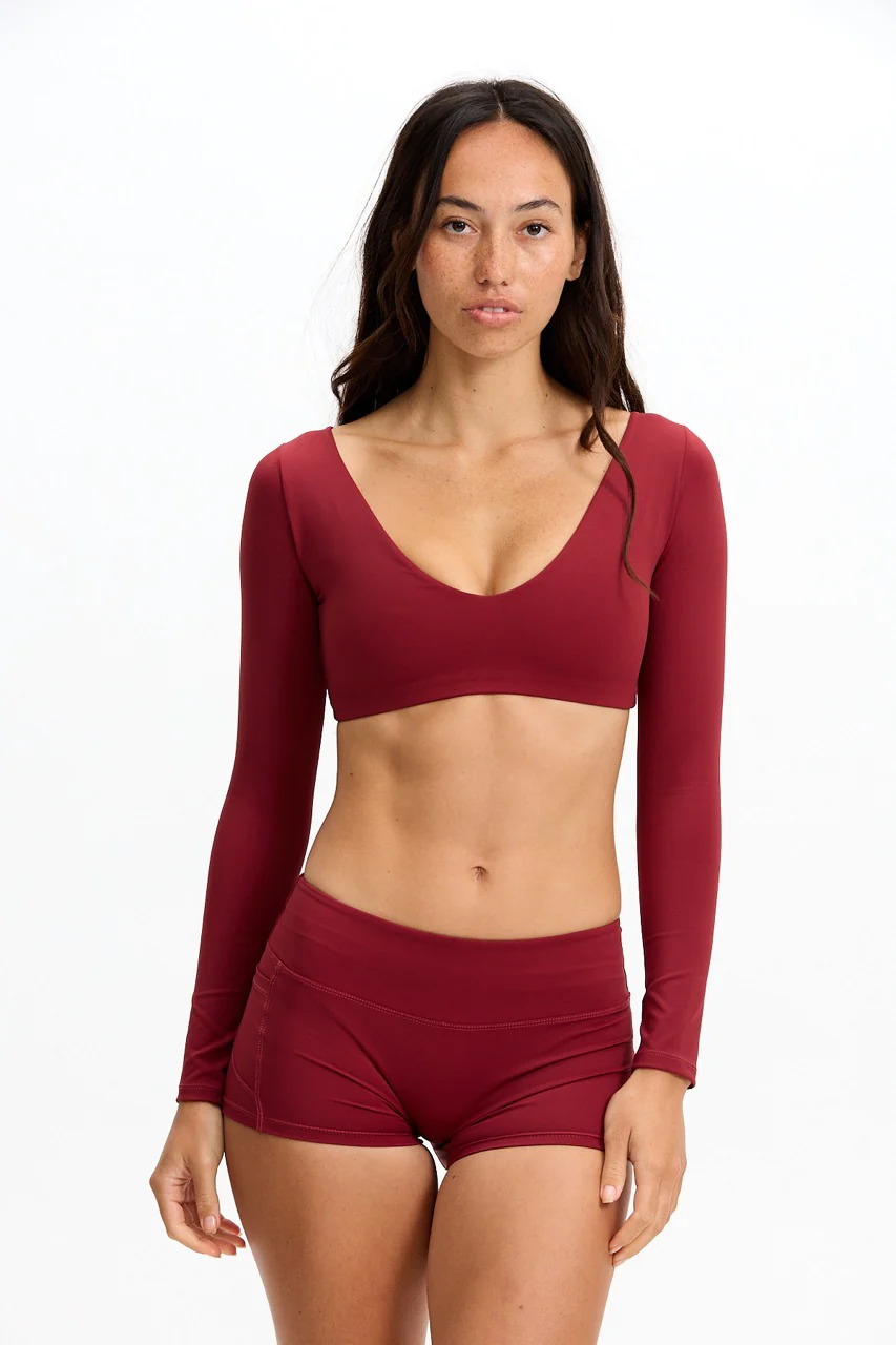 Long Sleeve Active Crop Top - Cherry - Image 9