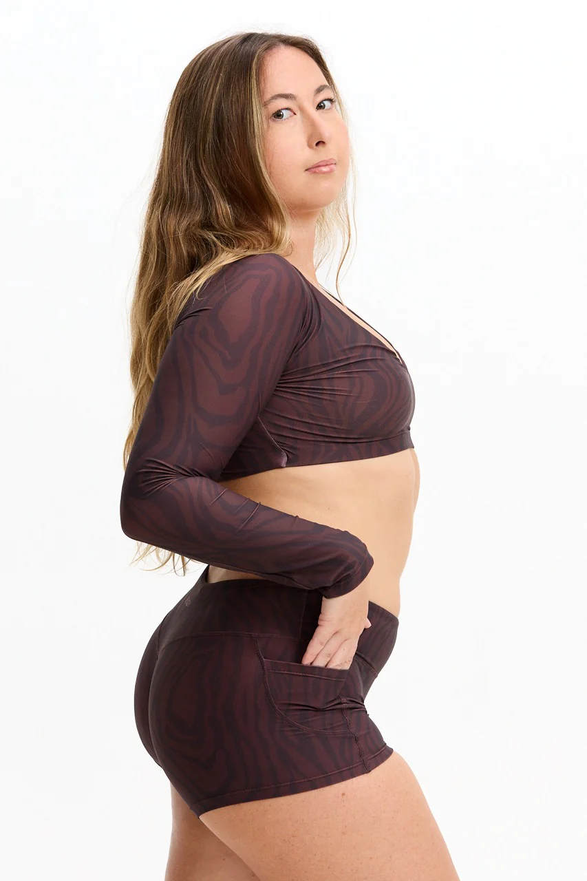 Long Sleeve Active Crop Top - Chocolate Zebra - Image 4
