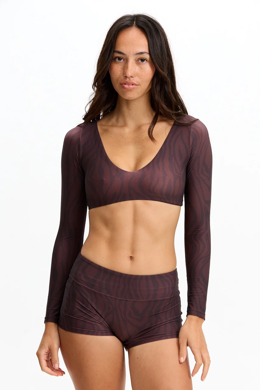 Long Sleeve Active Crop Top - Chocolate Zebra - Image 7