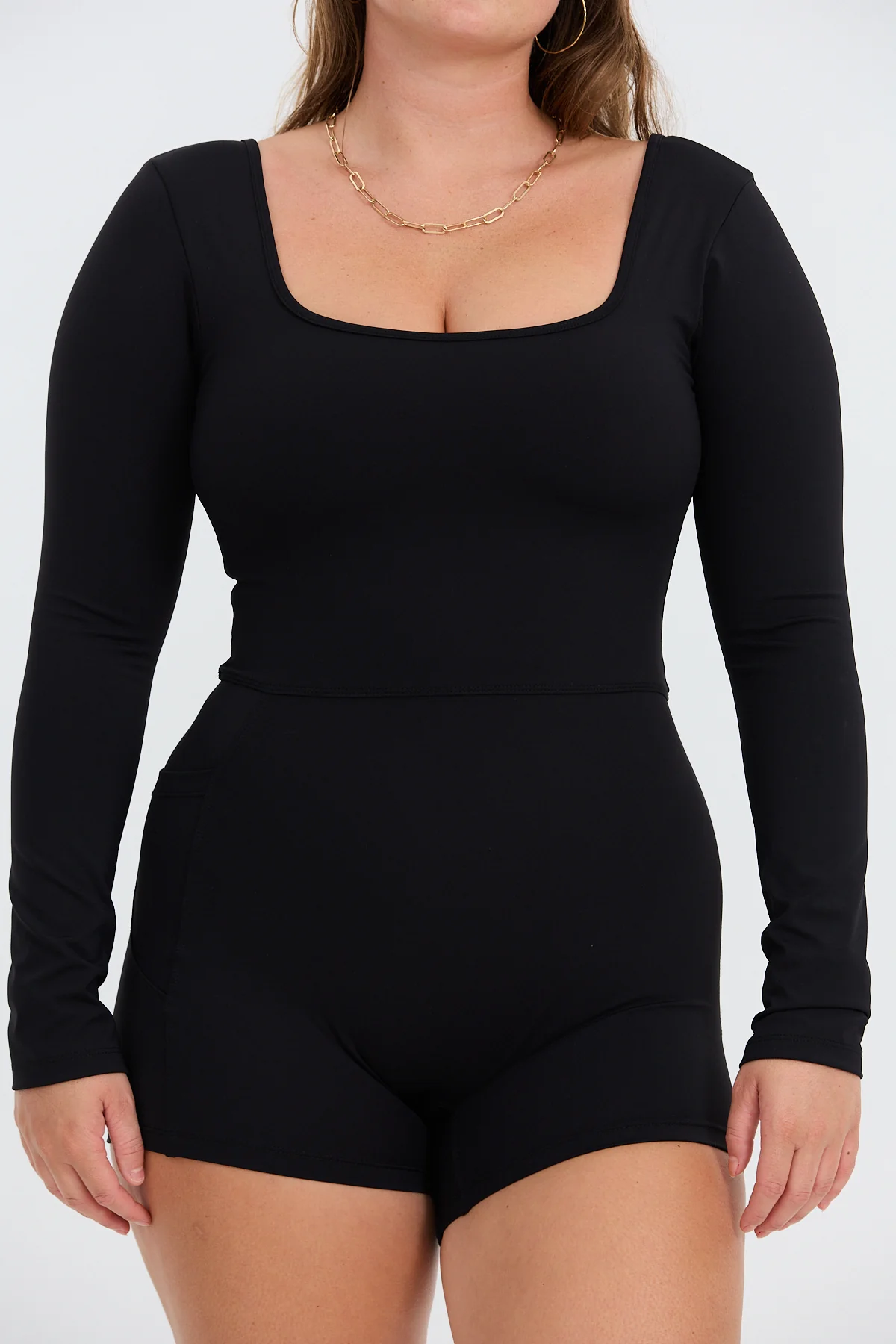 Long Sleeve Active Romper - Black - Image 4