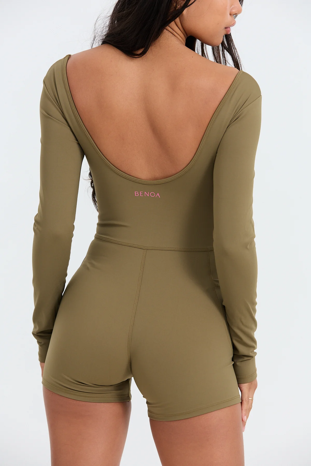 Long Sleeve Active Romper - Khaki - Image 10