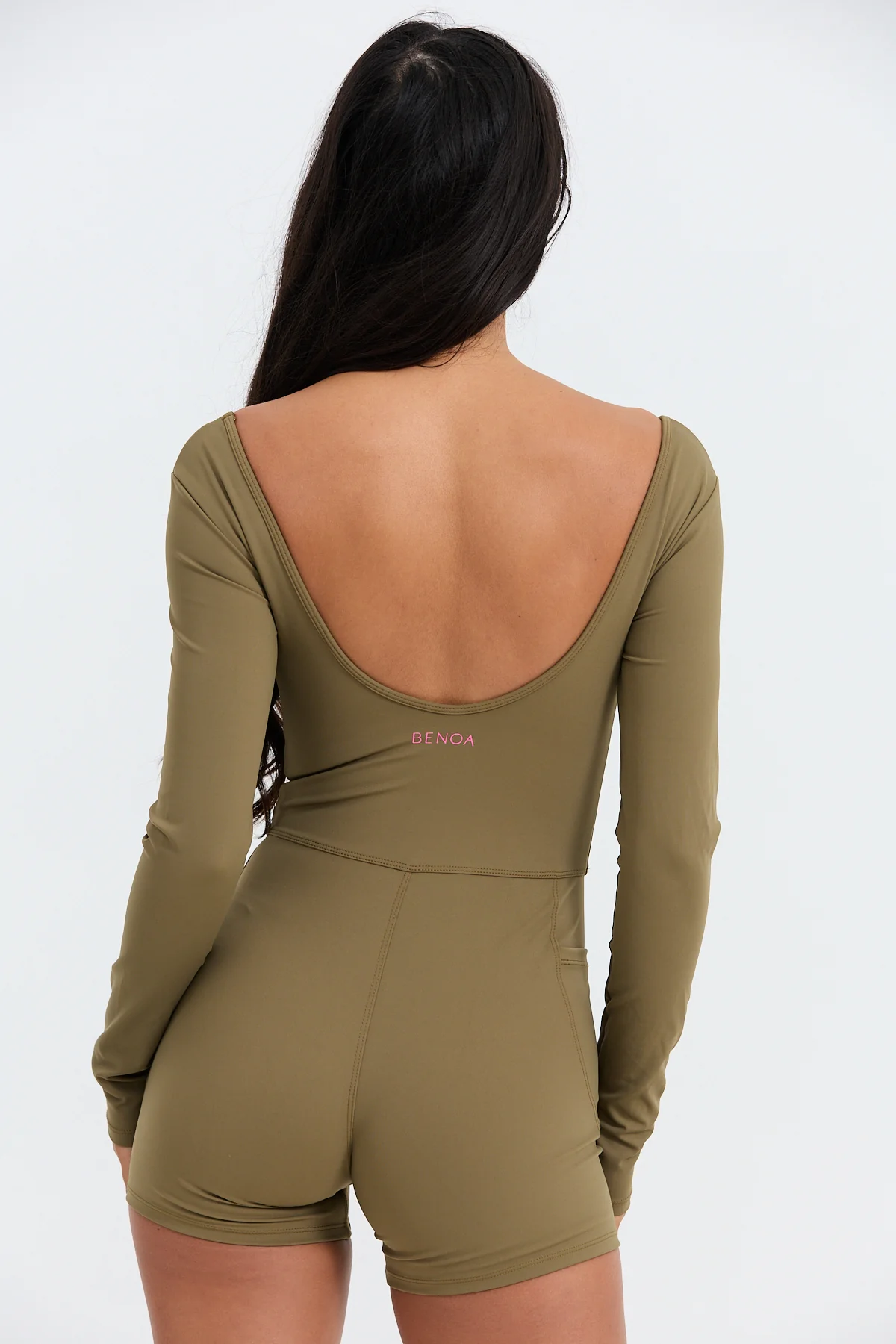 Long Sleeve Active Romper - Khaki - Image 7