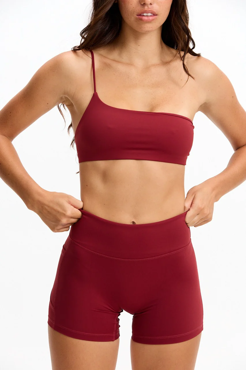 One Shoulder Sports Bra - Cherry - Image 4