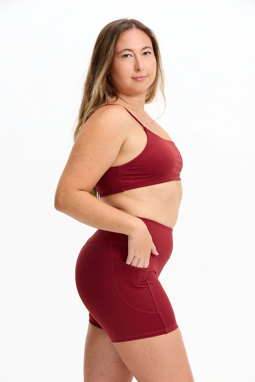 One Shoulder Sports Bra - Cherry - Image 8