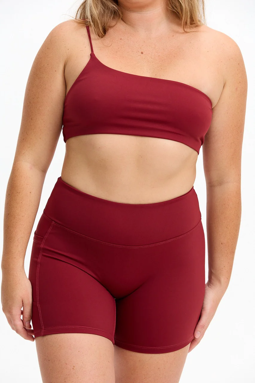 One Shoulder Sports Bra - Cherry - Image 9