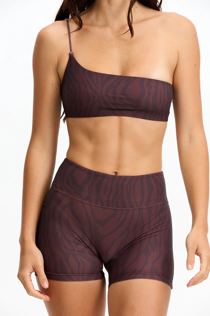 One Shoulder Sports Bra - Chocolate Zebra - Image 4