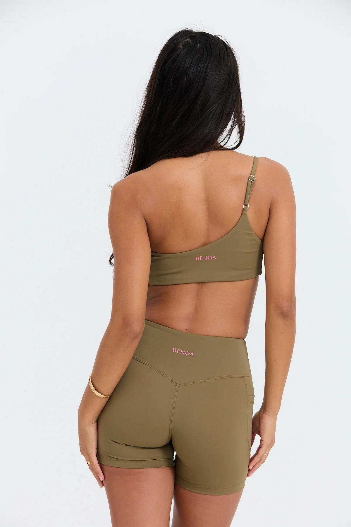 One Shoulder Sports Bra - Khaki - Image 3
