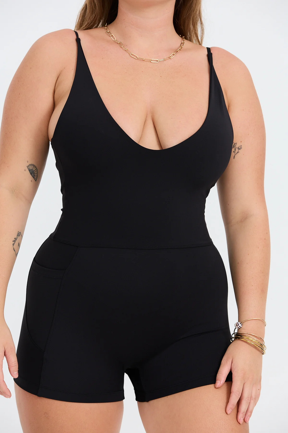 V-Neck Active Romper - Black - Image 6