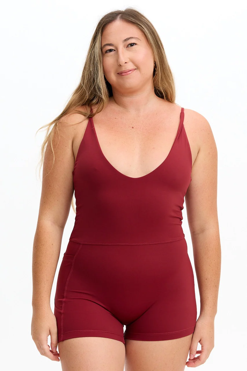 V-Neck Active Romper - Cherry - Image 10