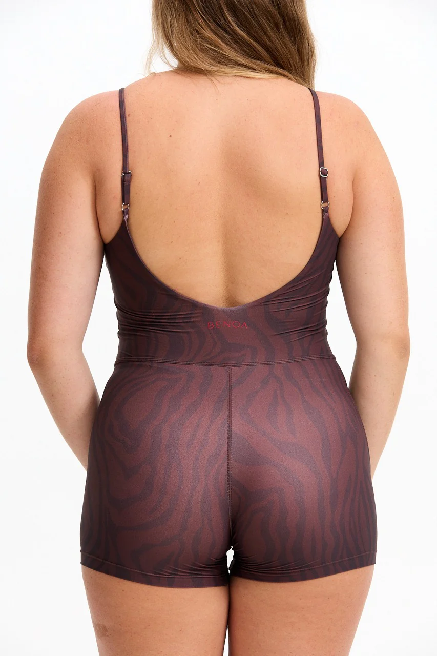 V-Neck Active Romper - Chocolate Zebra - Image 10