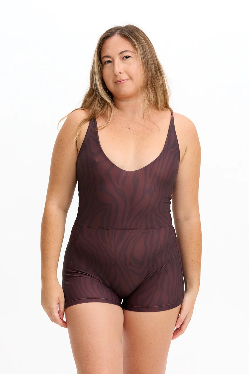 V-Neck Active Romper - Chocolate Zebra - Image 6