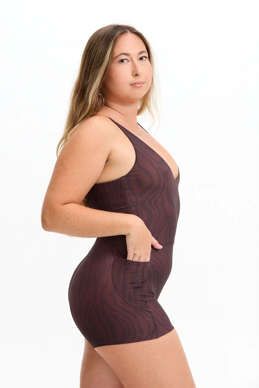 V-Neck Active Romper - Chocolate Zebra - Image 8
