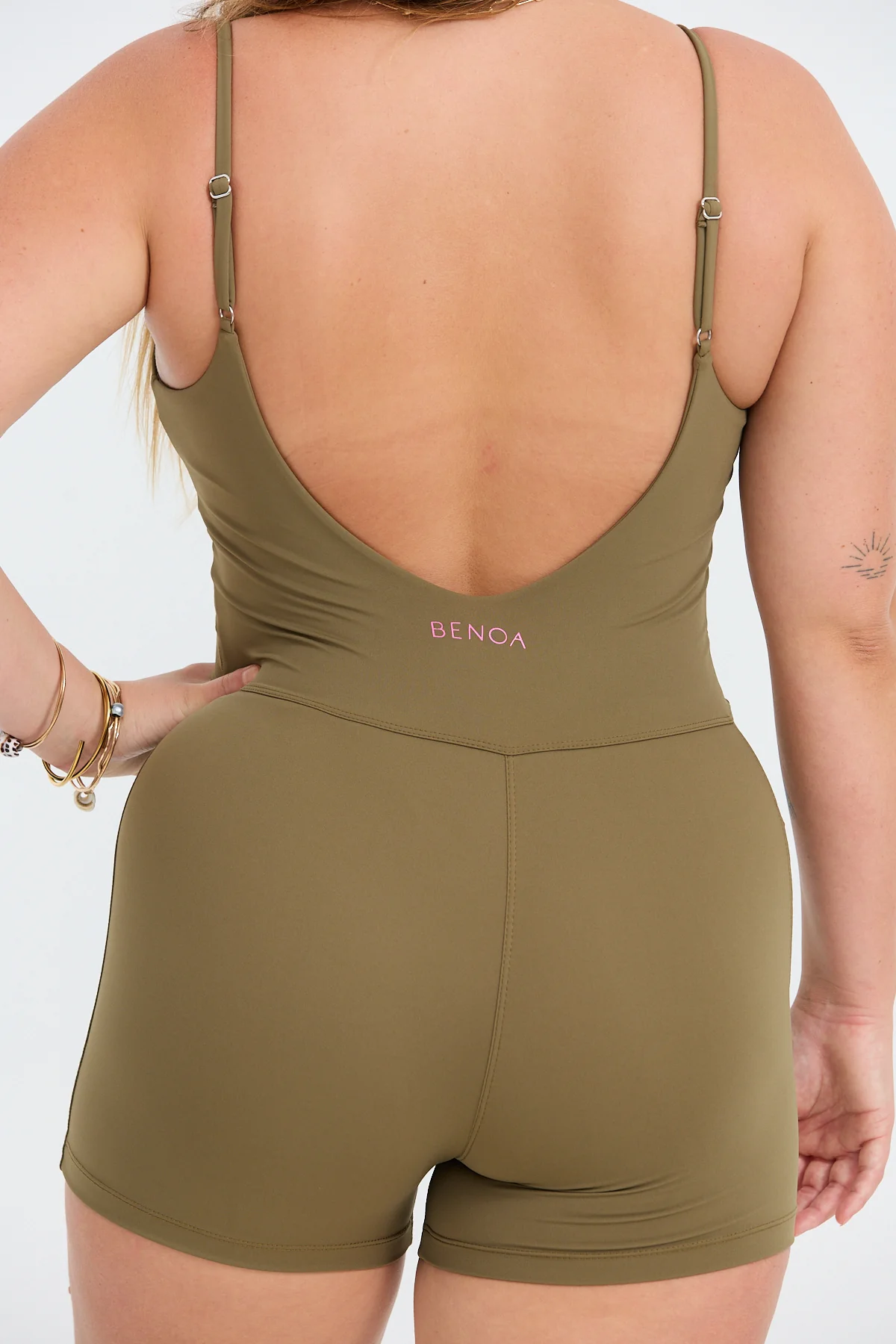 V-Neck Active Romper - Khaki - Image 5
